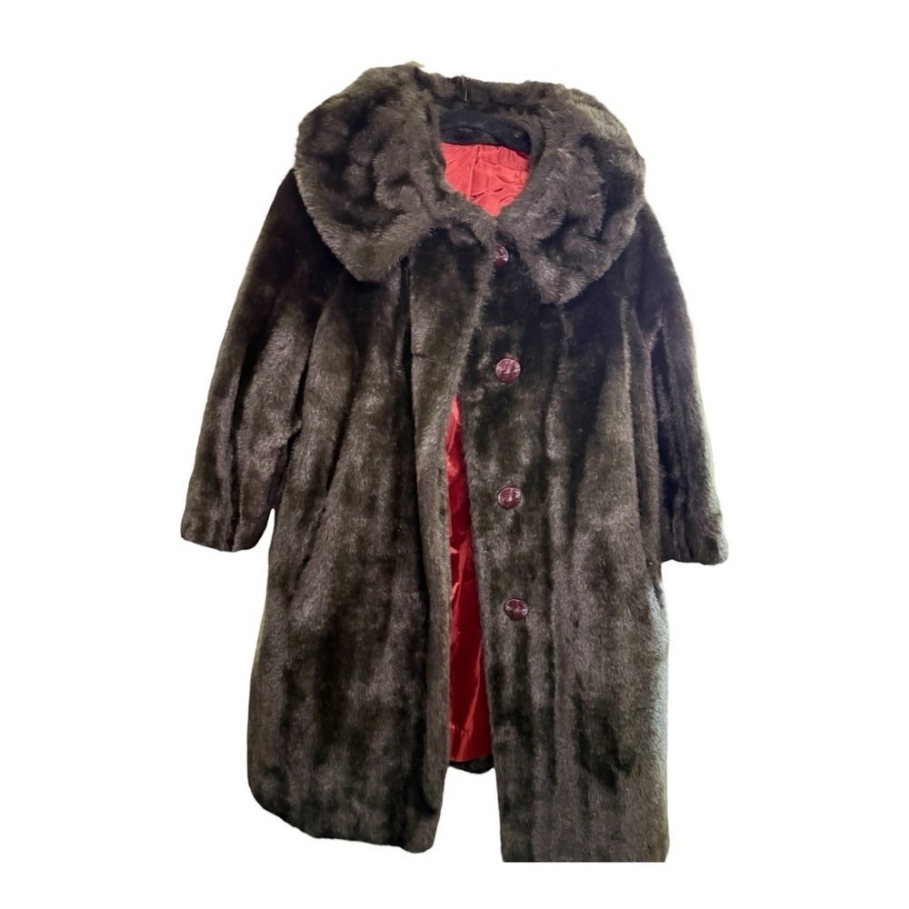 Vintage Brown Faux Fur L Coat Rich Espresso Glam Mob Wife Aesthetic Outerwear - Picture 3 of 10